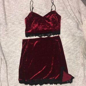 Two Piece Red Velvet Set